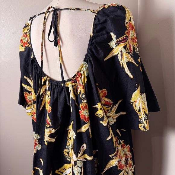 FREE PEOPLE Jodie Tropical Print Kimono Sleeve Mini Dress BLACK / LARGE - Picture 11 of 14